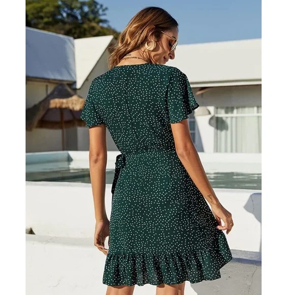 AMAZON green polka dot print wrap dress - Picture 2 of 9